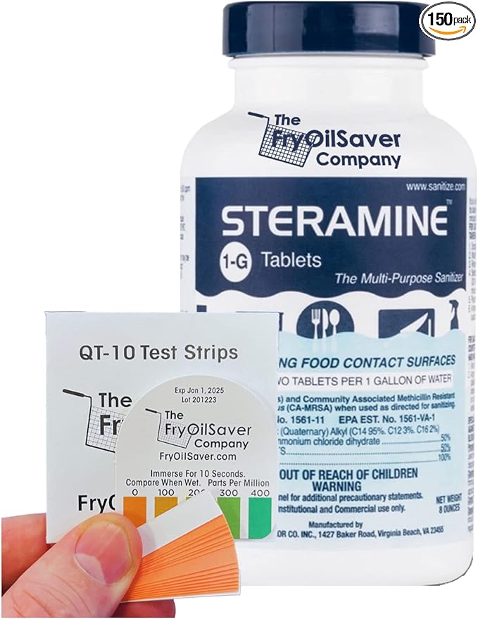 1 Bottle Steramine Sanitizer Tablets w/15x QT-10 Test Strips by THEFRYOILSAVERCOMPANY