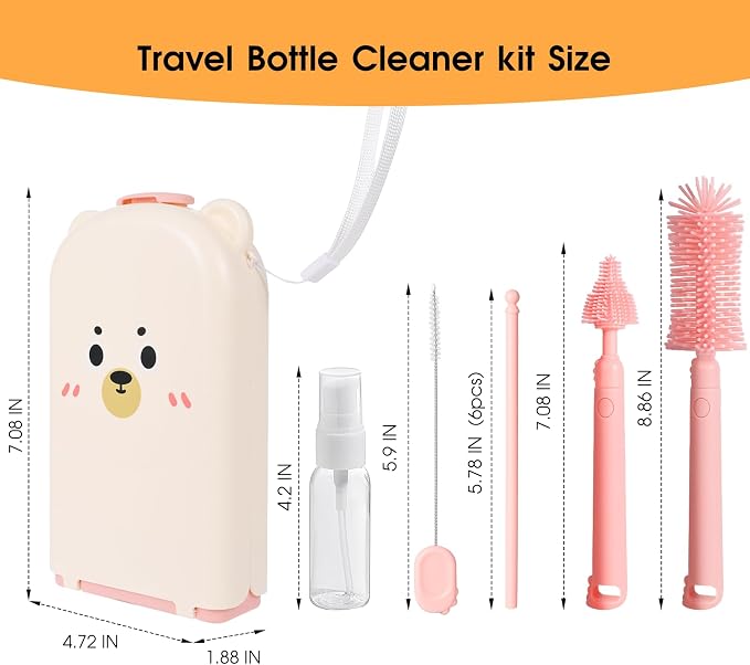 Travel Baby Bottle Cleaner Kit，7-in-1 Baby Bottle Brush Set - Image 2