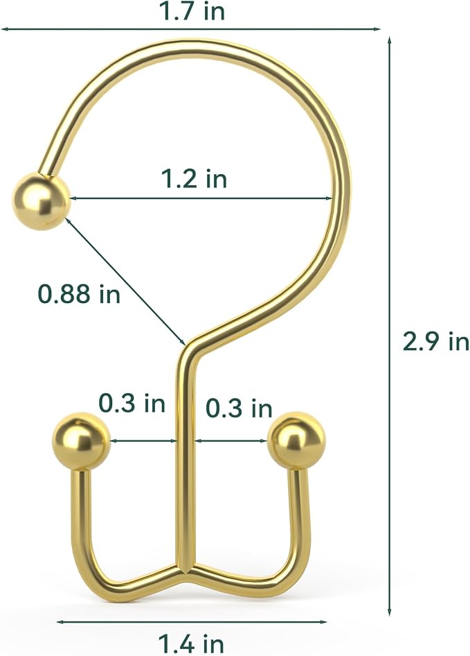 Goowin Shower Curtain Hooks, Durable Gold Shower Curtain Hooks, Double Glide - Image 3