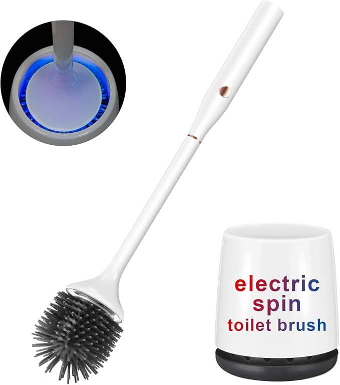 Electric Toilet Brush, Silicone Toilet Brush, Toilet Bowl Brush and Holder Set by ratolo