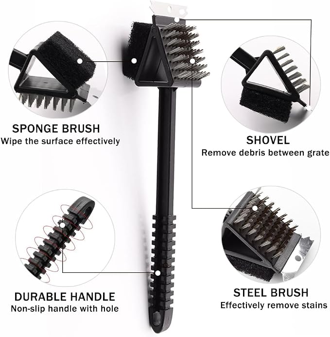 3-in-1 BBQ Grill Cleaning Brush, Brush Outdoor BBQ Cleaner Accessories Brush - Image 2