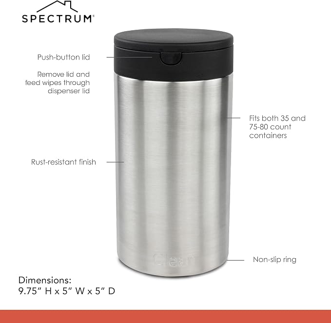 Spectrum Disinfecting Wipes Container Large Satin Nickel Refillable Stainless - Image 6