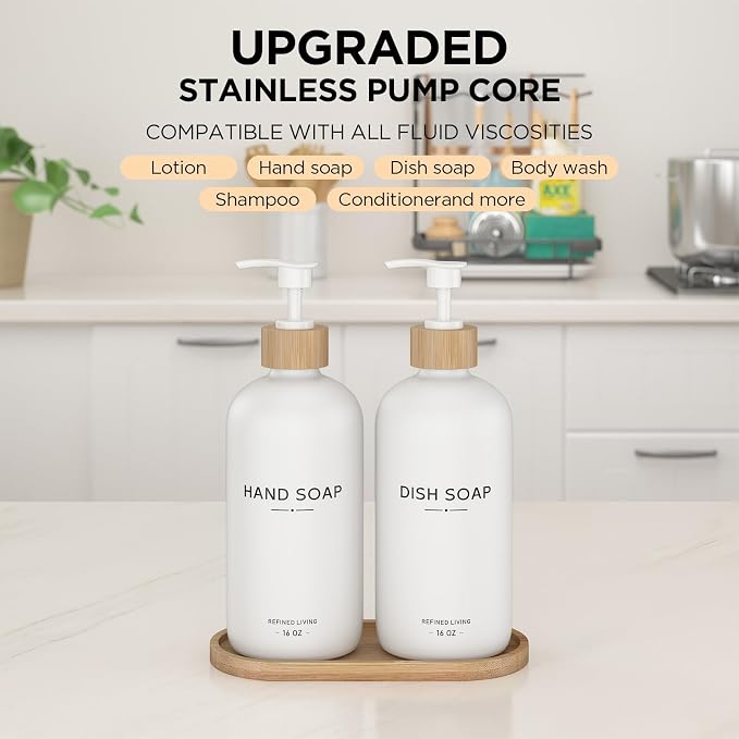Hand and Dish Soap Dispenser Set, 16oz Glass Bottles - Image 4