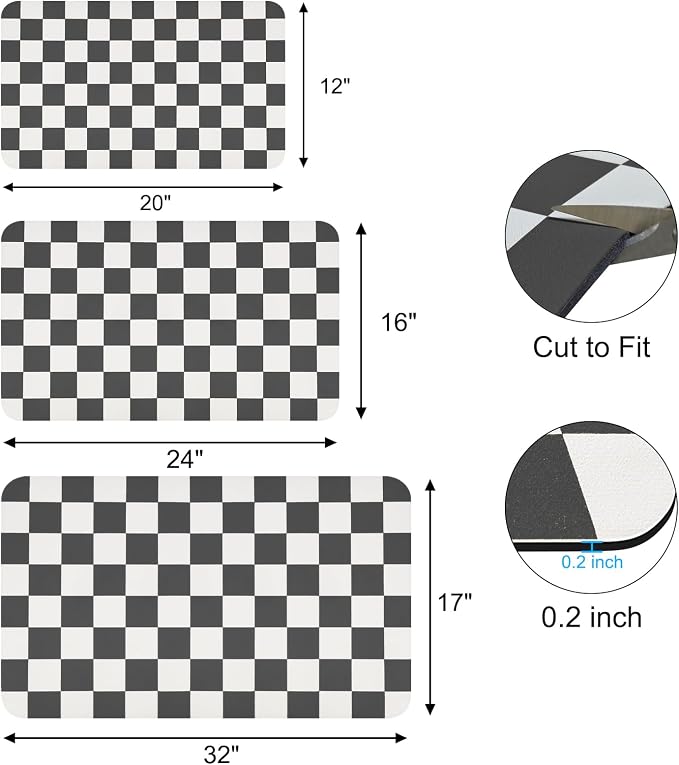 Checkered Dish Drying Mat for Kitchen Counter, Absorbent Non-Slip Coffee Mat - Image 2