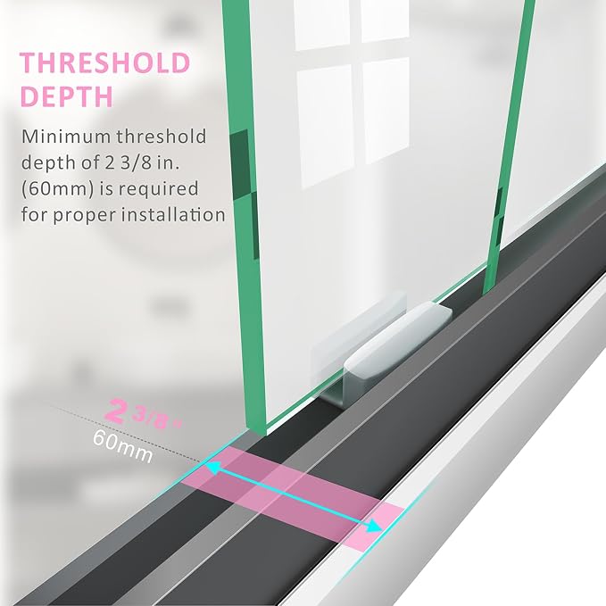 Shower Doors Glass Sliding 60 inches, 56-60'' W x 72''H Matte Black Semi - Image 4