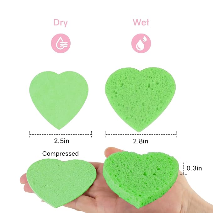 50-Count Heart Shape Compressed Facial Sponges, 100% Natural Cellulose Face - Image 2