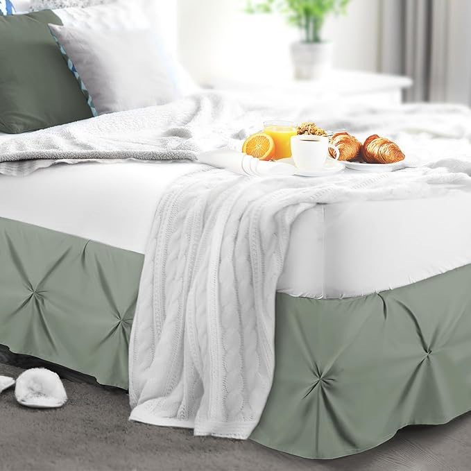 Nestl Sage Green Bed Skirt Queen Size, Pinch Pleat Queen Bed Skirt, 14" Inch Drop Queen Bedskirt, Hotel Quality Sage Green Bed Skirts, Microfiber Bedskirt for Queen Bed, Sage Green Queen Bed Skirt
