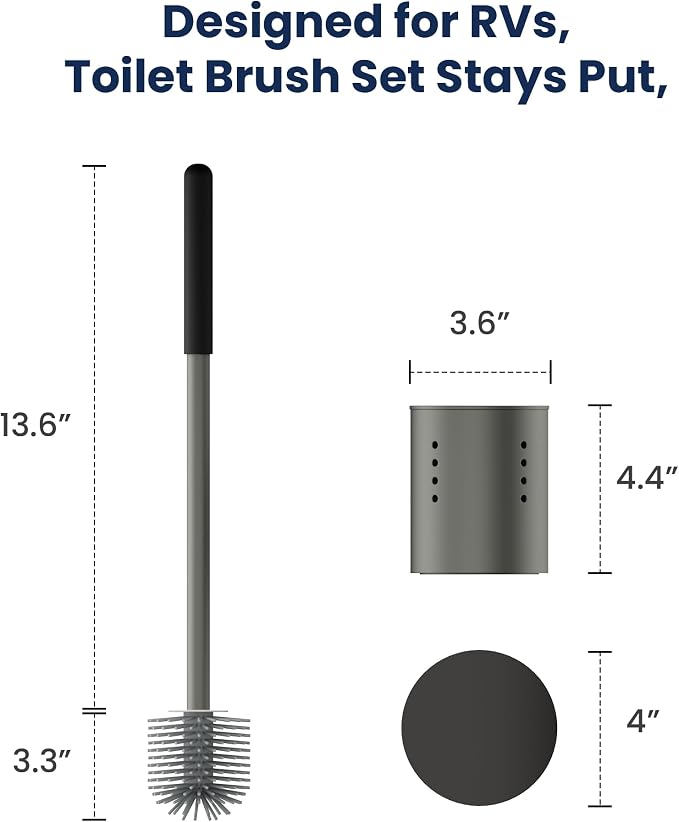 RV Toilet Brush and Holder Set- One-Piece Long Handle, Silicone Head, Magnetic - Image 8