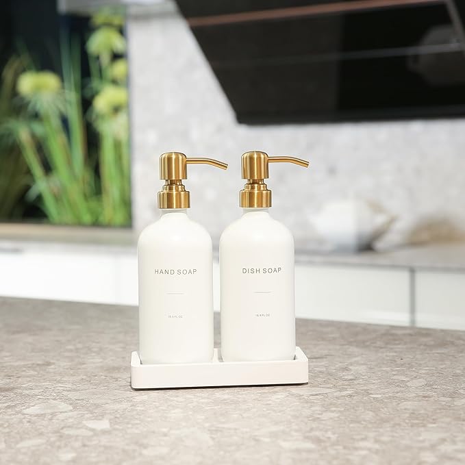 Gold Soap Dispenser Set, Glass Soap Dispenser - Image 3