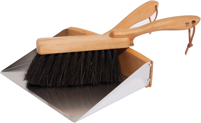 REDECKER Arenga Fiber Hand Brush and Dust Pan Set, Broom and Wood Dustpan Combo by Redecker
