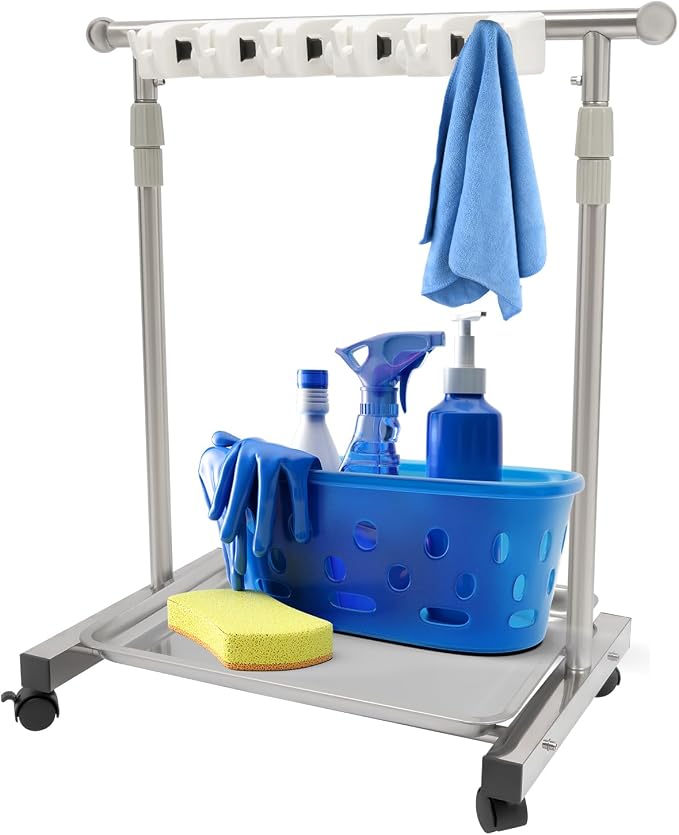 Broom Holder Organizer Movable Closet Storage Cabinet Mop Rack, Floor Standing - Image 9