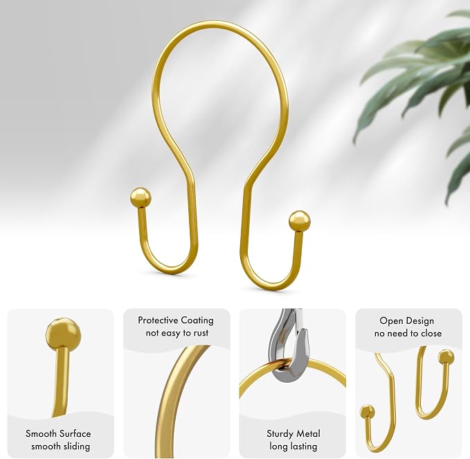 AmazerBath Shower Curtain Hooks, Dark Gold Shower Curtain Rings, Simple Double - Image 2