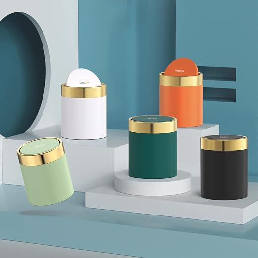 Mini Trash Can with Lid, Desktop Small Trash Can Recycling Bin Cute Metal - Image 5