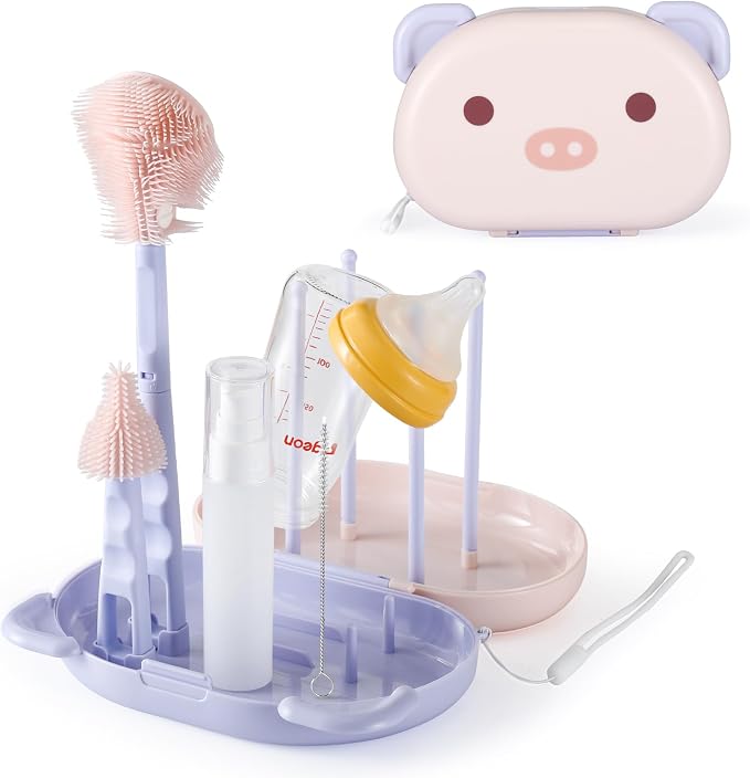 VOOWO Baby Bottle Brush & Drying Rack, Portable Travel Kit by VOOWO