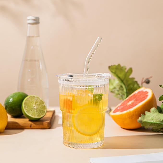13oz Glass Tumblers with Lids and Straws, Cold Beverages, Includes Cleaning - Image 9