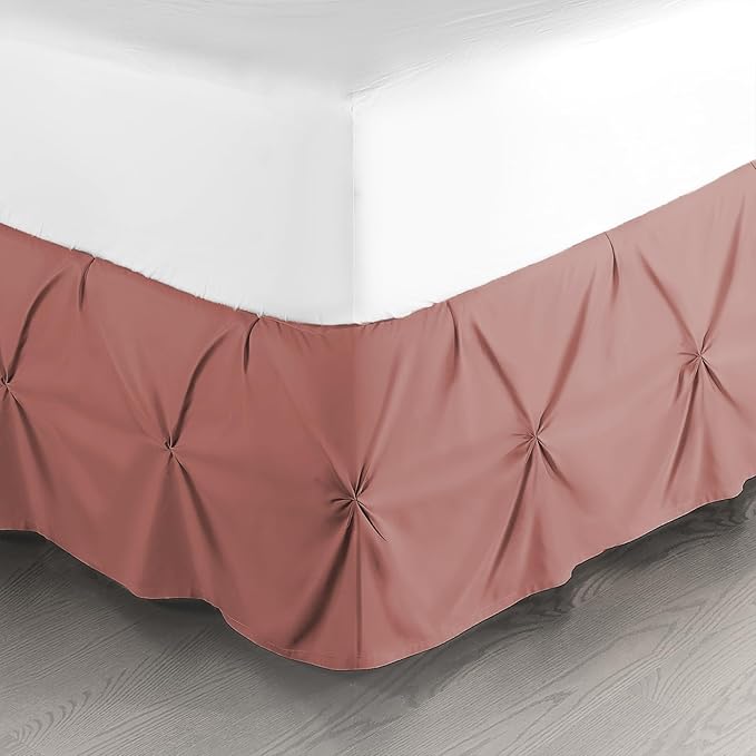 Nestl Pink Clay Bed Skirt Full Size, Pinch Pleat Full Bed Skirt, 14" Inch Drop Full Bedskirt, Hotel Quality Pink Clay Bed Skirts, Premium Microfiber Bedskirt for Full Bed, Pink Clay Full Bed Skirt