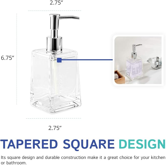 Huang Acrylic Clear Square Tapered Soap Dispenser Crystal Clear Acrylic | - Image 4