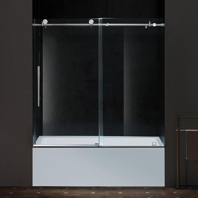 Woodbridge Frameless Single Sliding Shower Doors in Polished Chrome Finish by WOODBRIDGE