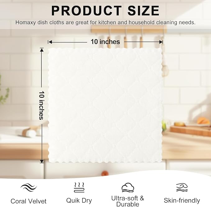 Homaxy 24 Pack Kitchen Dish Cloths, Super Soft and Absorbent Coral Velvet Dish - Image 5