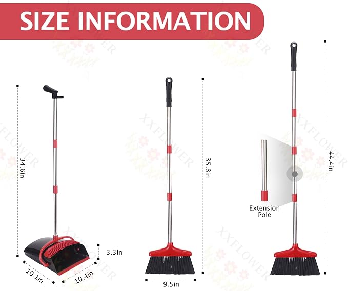 Broom and Dustpan Set with Long Handle, Light Weight Stainless Steel Poles - Image 2