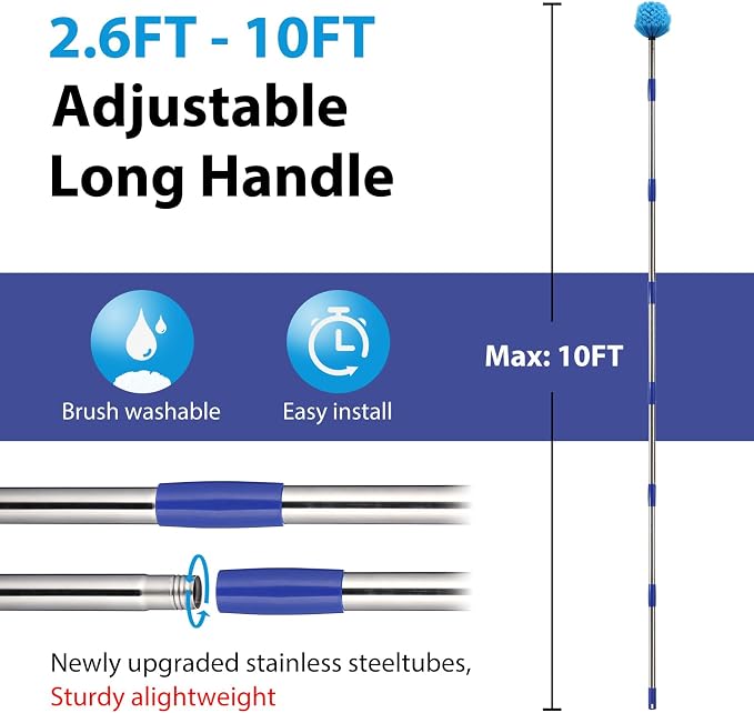 Cobweb Duster with Extension Pole, 4-10FT Stainless Steel Spider Web Brush with - Image 3