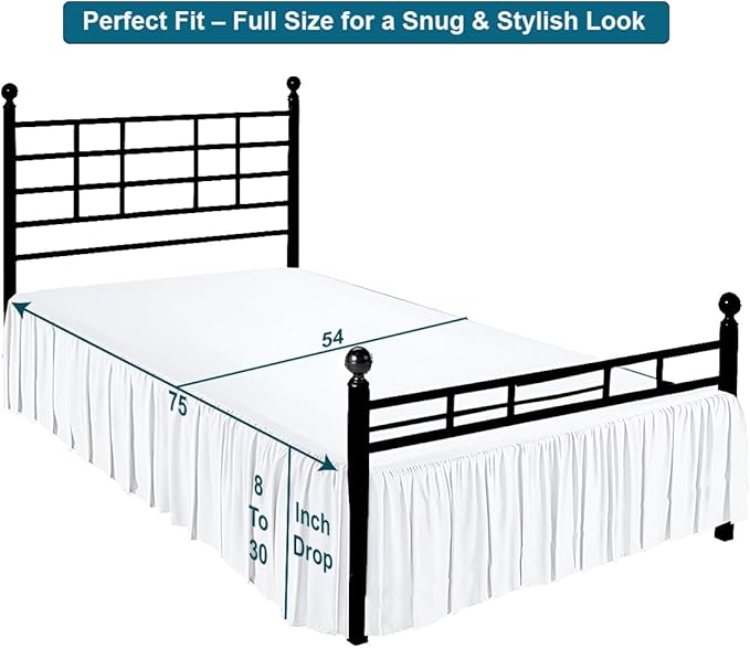 Shreem Linen Ruffled Bed Skirt with Split Corners, Gathered Style, 100% Microfiber, 30-Inch Drop, Dust Ruffle Bedskirt with Platform, Full-XL, White