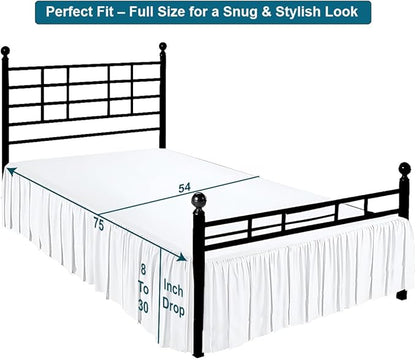 Shreem Linen Ruffled Bed Skirt with Split Corners, Gathered Style, 100% Microfiber, 8-Inch Drop, Dust Ruffle Bedskirt with Platform, Full-XL, White