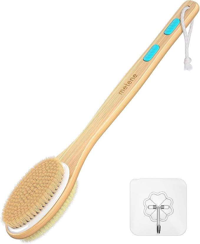 Metene Shower Brush with Soft and Stiff Bristles, Bath Dual-Sided Long Handle by Metene
