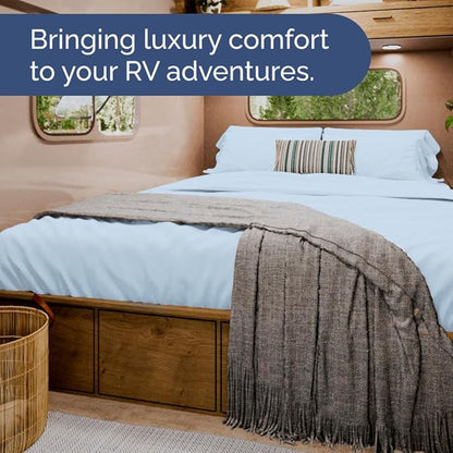RV Short Queen Sheet Set 60 X 75 - 4 Piece RV Short Queen Bed Sheets - Soft, Breathable and Cooling - Designed for Bunks, Trailers & Campers - Fits 8” to 12" Mattress - Hotel Luxury Bedding - Sky Blue