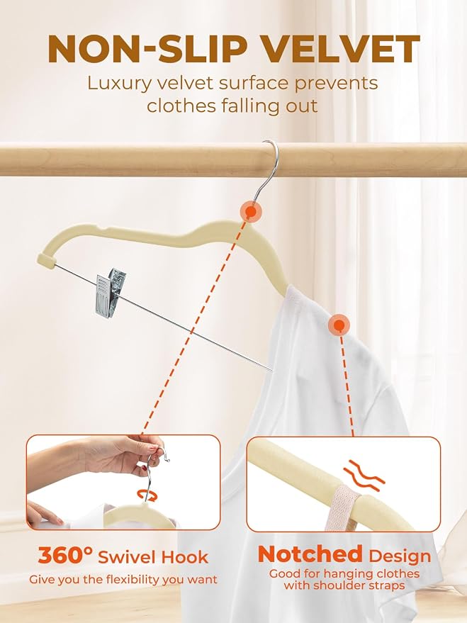 HOUSE DAY Velvet Skirt Hangers 24 Pack, Space Saving Slim Shorts Hanger - Image 6