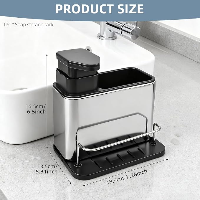 Soap Dispenser for Kitchen Sink, Stainless Steel 3-in-1 Sponge Holder for - Image 2