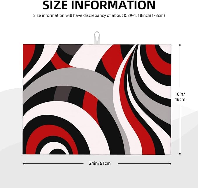 Red Black White and Grey Swirl Microfiber Dish Drying Mats, Absorbent Modern - Image 6