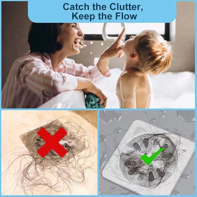 30 PC Disposable Shower Drain Hair Catcher Stickers 4"x4" Strong Adhesive Mesh - Image 5