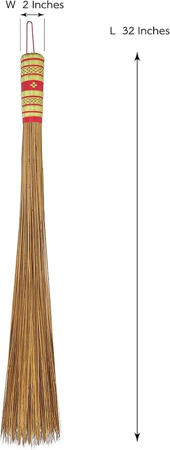 2 Piece 32 inch Multi-Surface Sturdy Outdoor Authentic Coconut Leaf Broom Asian - Image 2
