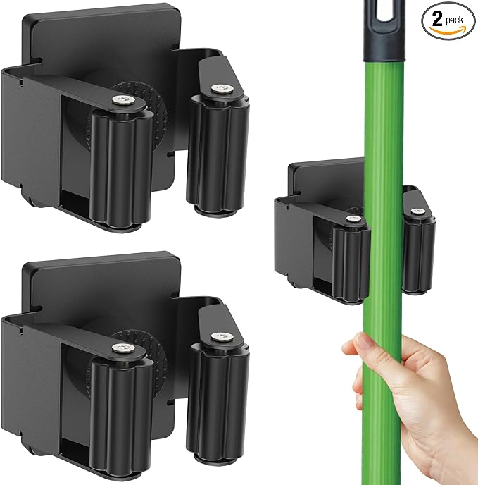 Strong Magnetic Mop Broom Holder, 2 Pack Heavy Duty Magnetic Mop Hanger by SKNOOYLIGHT
