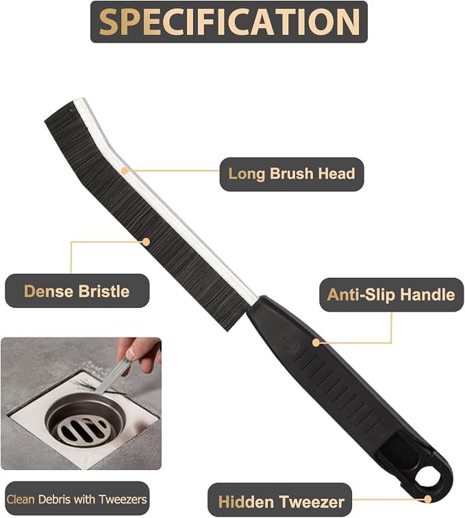 Hard Bristle Crevice Cleaning Brush, Grout Cleaner Brush, Scrub Brushes - Image 2