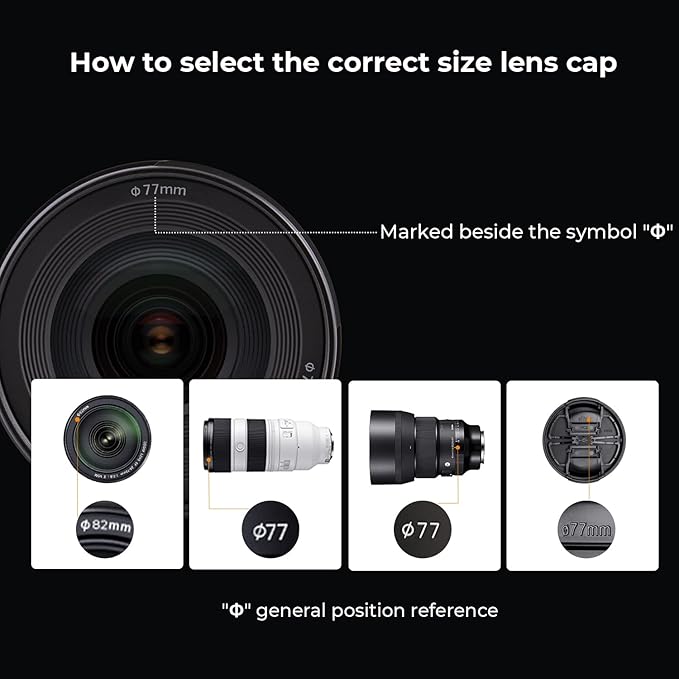 K&F Concept 46mm Lens Cap, 9-in-1 Center Pinch Lens Cover + Anti-Loss Keeper - Image 2