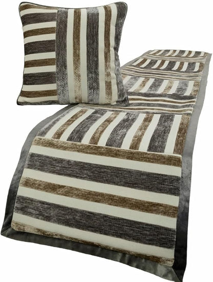 The HomeCentric King/Queen/Twin Beige & Grey Decorative Twin 53"x18" Bed Runner Without Pillow Cover, Patchwork Bed Scarf on Velvet Fabric - Striation