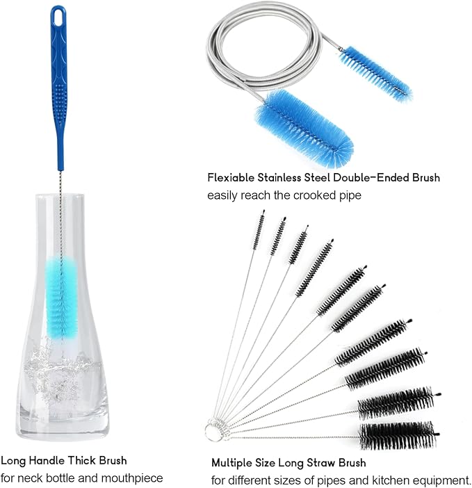 12 Pack Glass Tube Pipe Cleaner Set, 17 Inch Long Handle Nylon Brush - Image 2