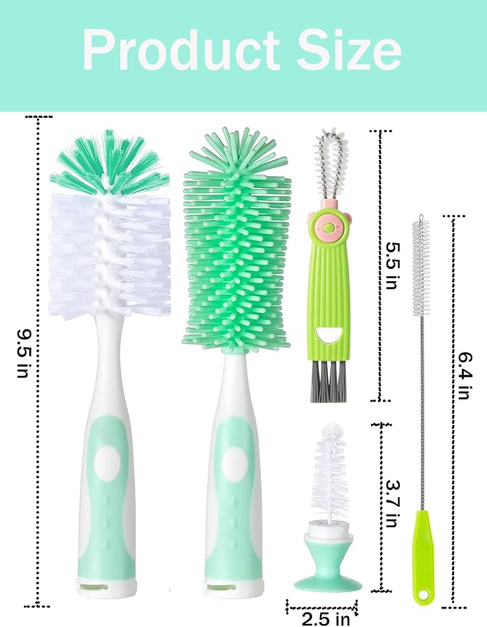 Baby Bottle Brush, 5 in 1 Bottle Cleaner Brush Set - Image 2