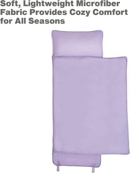 EVERYDAY KIDS Nap Mat with Removable Pillow - Lavender - Carry Handle with Straps Closure, Rollup Design, Soft Microfiber for Preschool, Daycare, Travel Sleeping Bag - Ages 3-6 Years