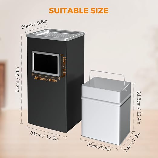 BEAMNOVA Trash Can Indoor Outdoor Black Stainless Steel Commercial Garbage Can - Image 5