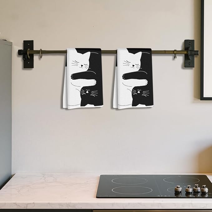 Hanamiya Na 2 Pcs Cute Cat Kitchen Towels 24x14 Inch, Cats Gifts Reusable Dish - Image 3