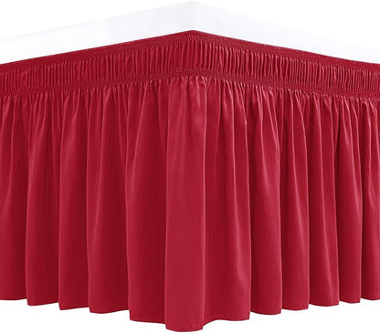 Biscaynebay Wrap Around Bed Skirts for King & Cal King Beds 15" Drop, Christmas Red Adjustable Elastic Dust Ruffles Easy Fit Wrinkle & Fade Resistant Silky Luxurious Fabric Machine Washable