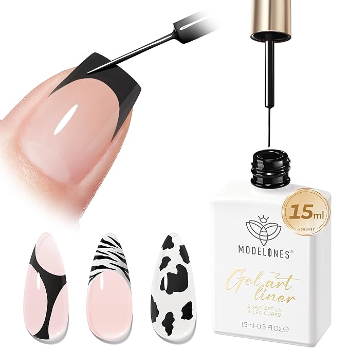 modelones Black French Tip Liner Gel Polish, 15 ML All Black Classic Color Nail by MODELONES