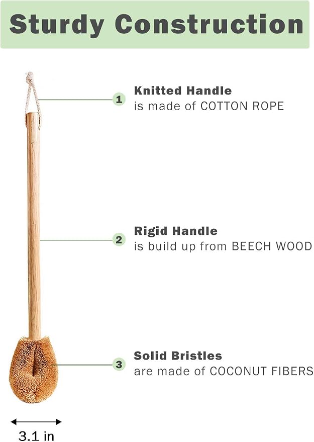 Updated Modern Version Toilet Bowl Brush, Natural Coconut Fiber Brush Head and - Image 2