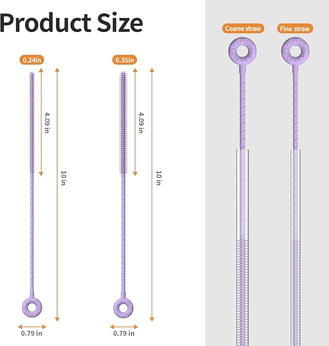 2Pcs Silicone Straw Cleaner Brush, Dual-Size Brushes, Clean - Image 2
