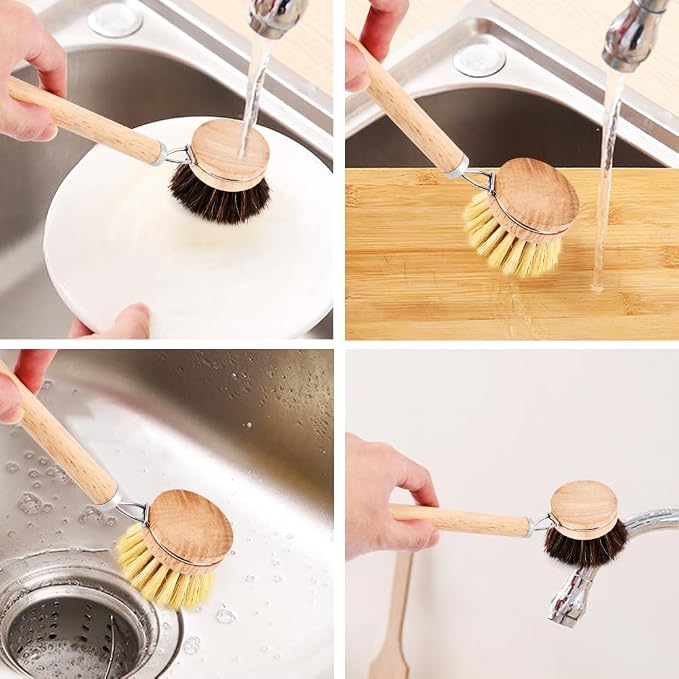 Bamboo Dish Brush Set, 1 Wooden Handle - Image 7