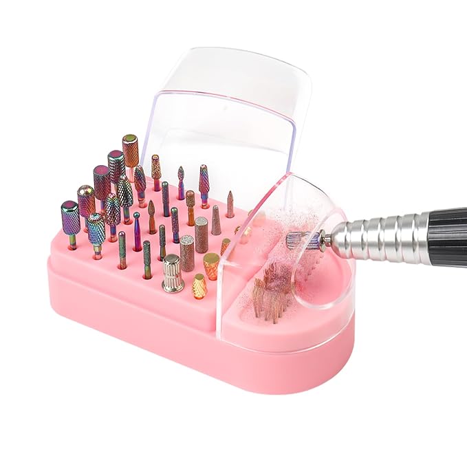Nail Drill Bits Holder 2 in 1 Nail Drill Bits Cleaning Brush Case, 30 Holes - Image 5