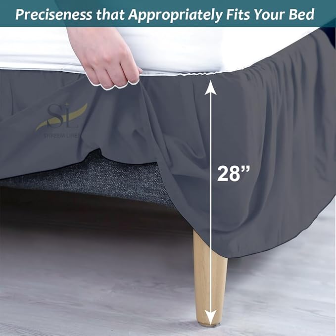 Shreem Linen Ruffled Bed Skirt with Split Corners, Gathered Style, 100% Microfiber, 28-Inch Drop, Dust Ruffle Bedskirt with Platform, RV King, Dark Grey